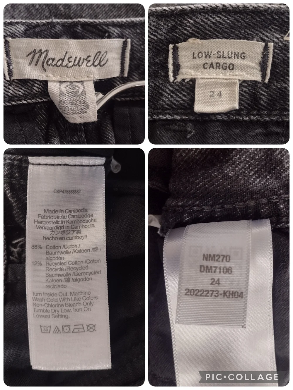 Madewell Washed Black Low Slung Cargo Washed Straight Leg Jeans Size 24